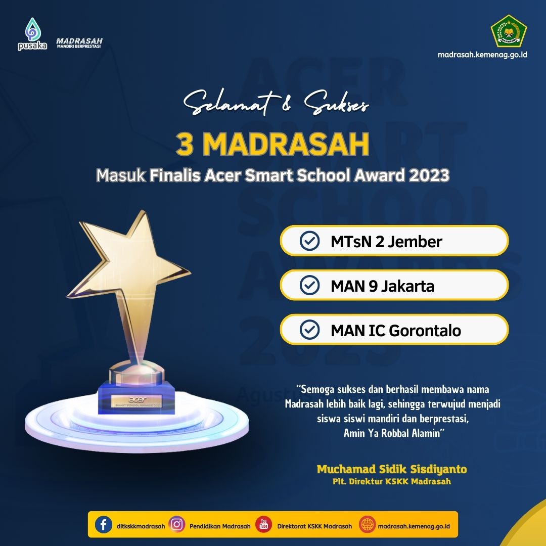 3 MADRASAH Masuk Finalis Acer Smart School Award 2023